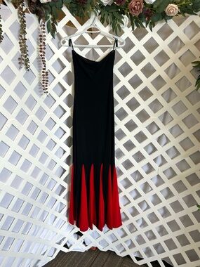 Jessica McClintock Black Red Maxi Dress Size 4 Vintage Formal Goth Evening Prom